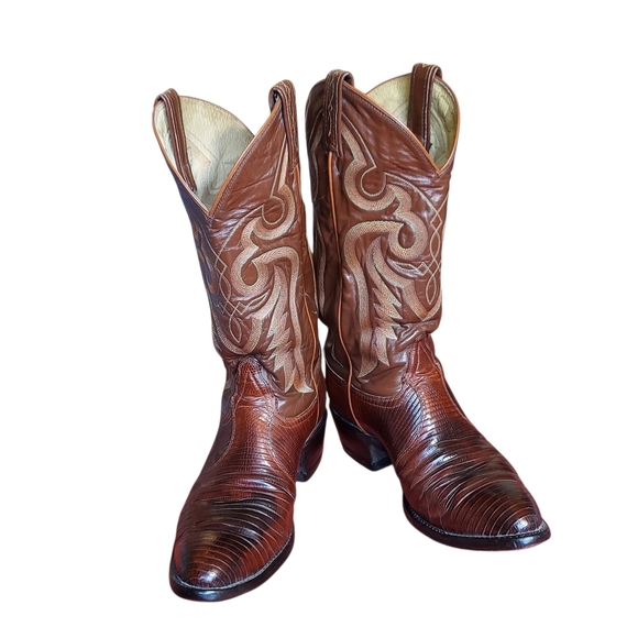 Tony Lama Vintage Black Label 8540 Brown Leather Exotic Teju Lizard Western - Picture 8 of 16